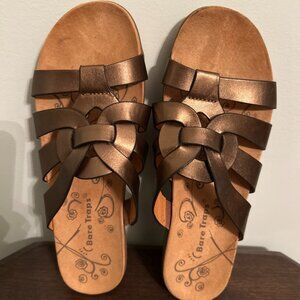 BARE TRAPS JESSICA Women's Leather Slides Sandals Dark Bronze Size 7.5 M
